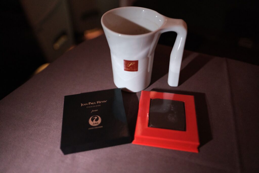 JAL First Class Jean-Paul Hevin themed chocolate and JAL Coffee 
