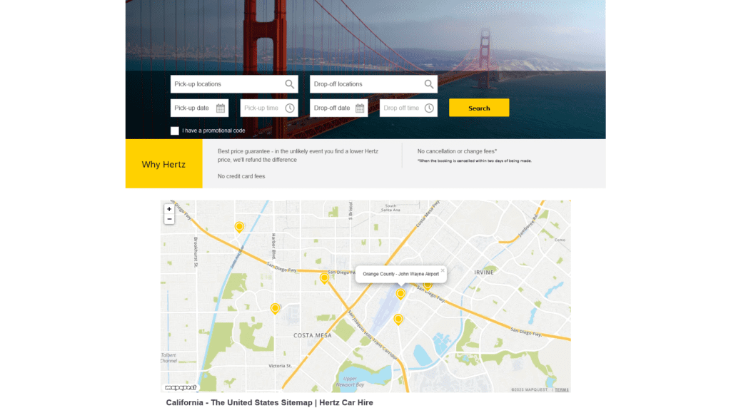 Searching for a local car rental is easy using the map