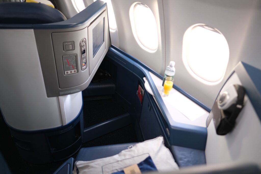 Delta one Leg room is comfortable and spacious in this seat type - It may be less comfortable if on the wide side