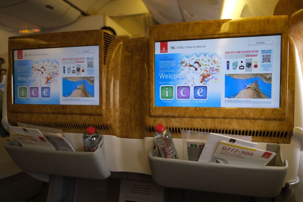 Large screens for the B777 IFE - the placement of the storage beneath the screen is a bit distracting. 