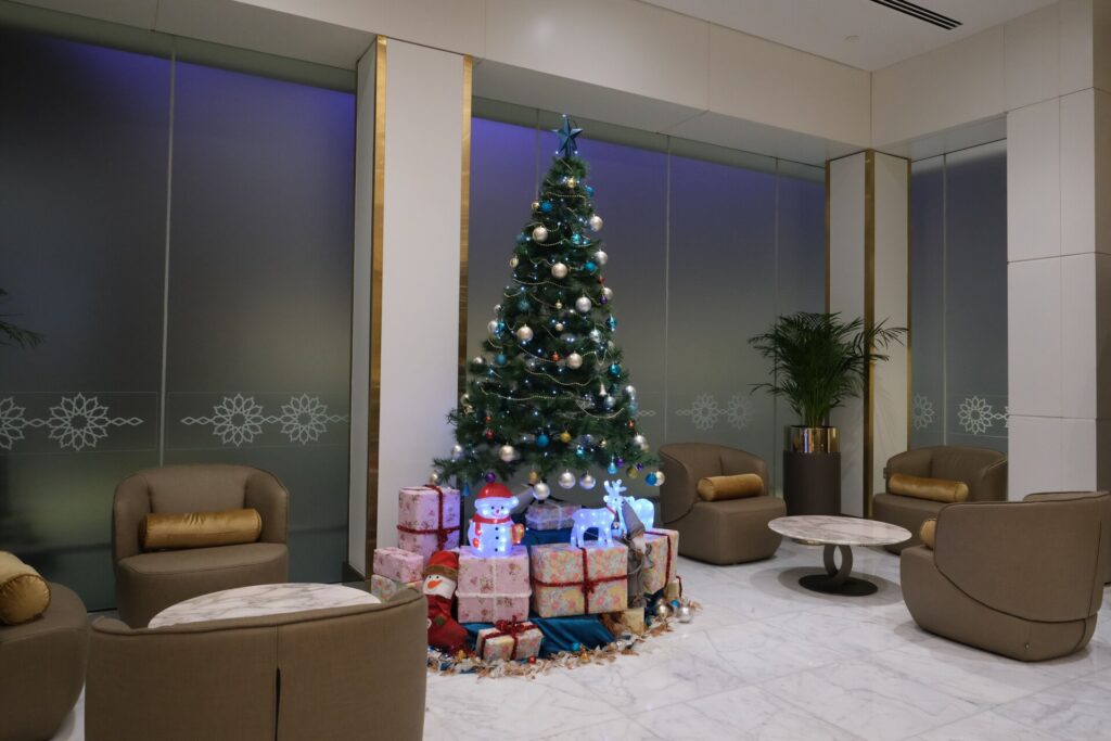I visited during the Holiday season, the Business Class Lounge was decorated appropriately with this Christmas tree.