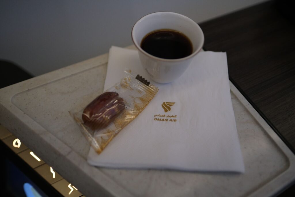 I was offered coffee and dates pre-departure snacks.