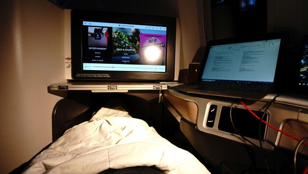 Air Canada Business Class seat in sleep mode