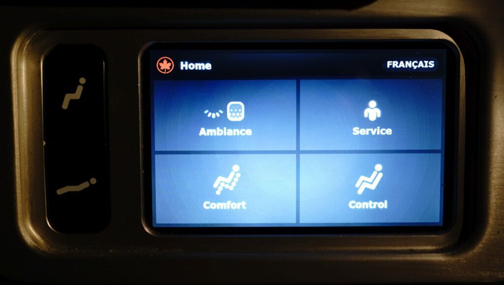 Four modes of the  Air Canada Business Class seat controls