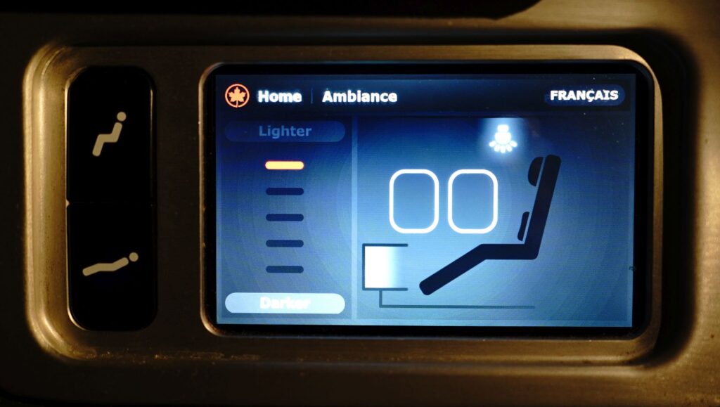 Control the tint of your window from Air Canada Business Class seat controls