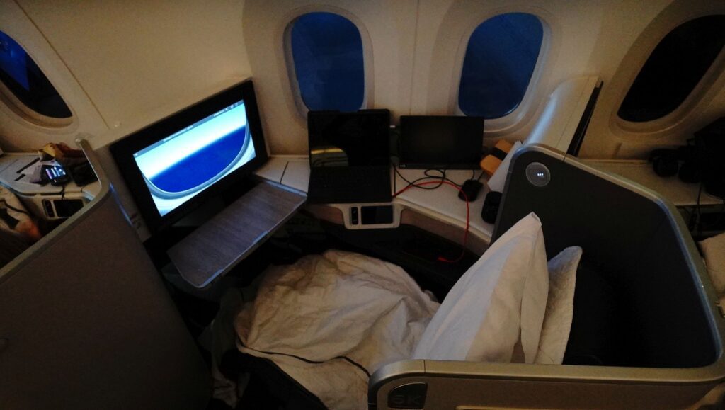 The Air Canada Business Class seat has tons of surface to work on