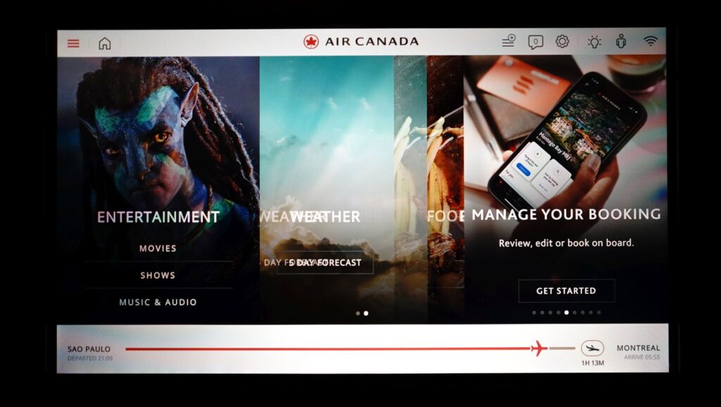 Air Canada Business Class IFE Screen options