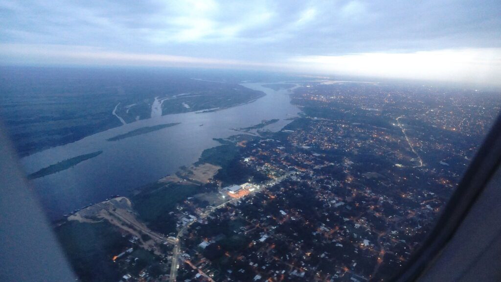 Crossing the Paraguay river on approach to  Asuncion