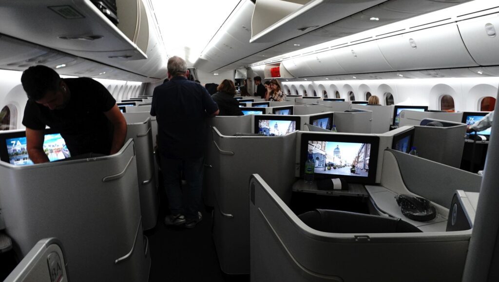 Air Canada Business Class Cabin interior from the rear