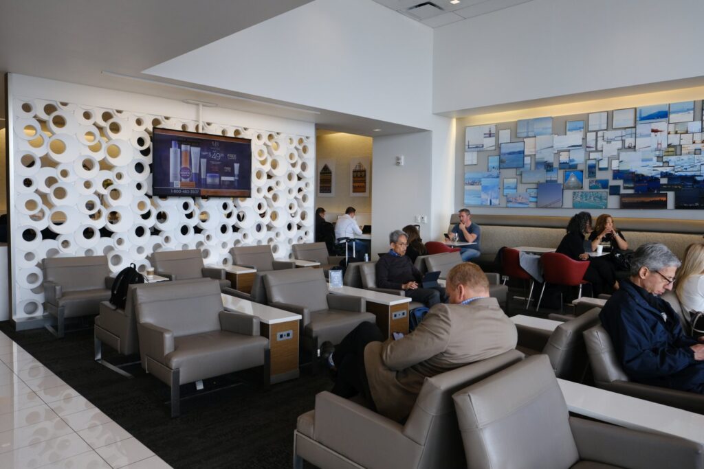 Delta Sky Club comfy seating with power outlets