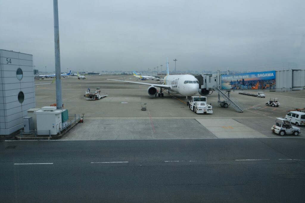 Air DO B767-300 aircraft at the gate in Tokyo Haneda HND