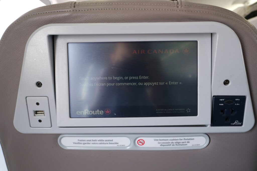 Air Canada Jazz Business Class IFE with Power and USB ports