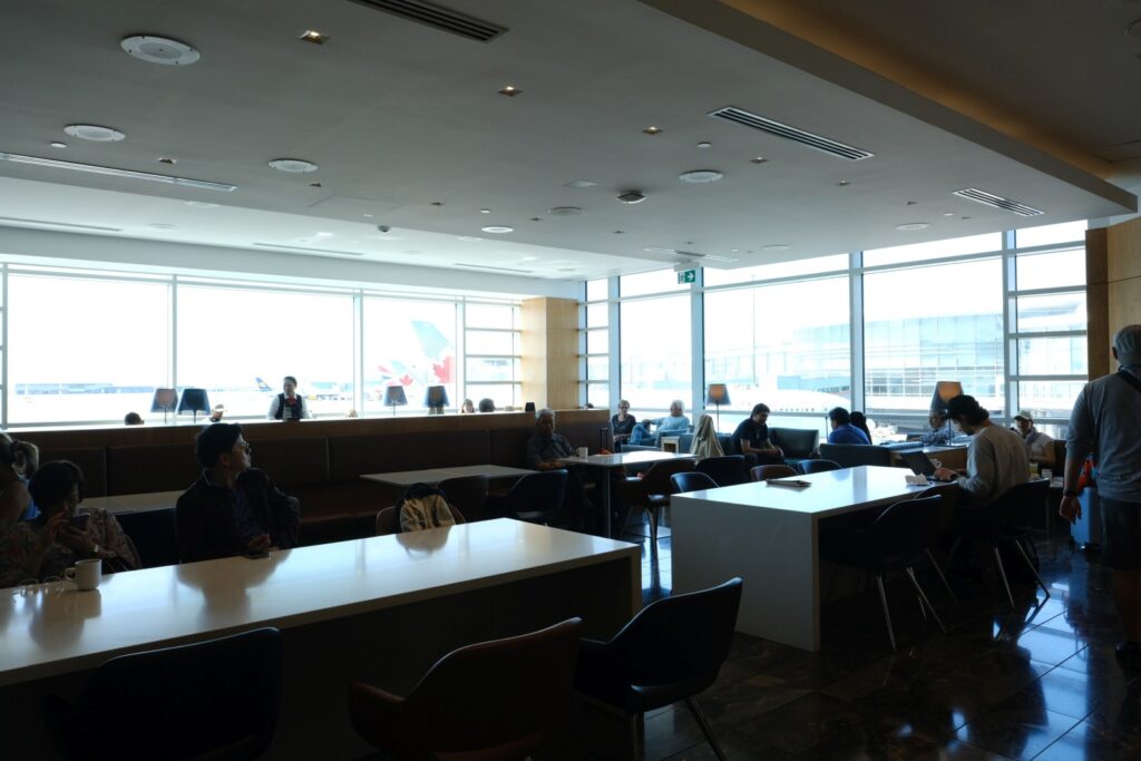 The lounge has lots of natural light due to he big windows