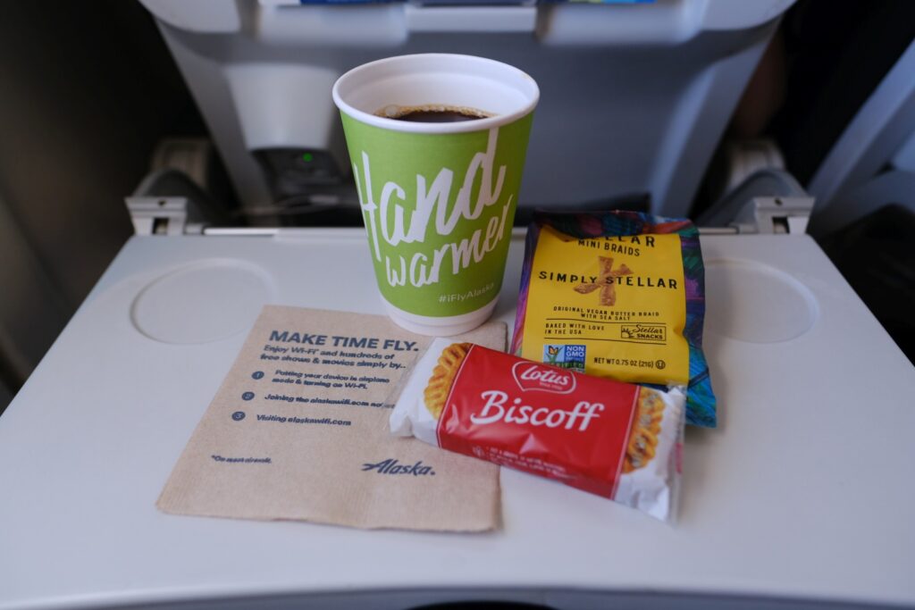Basic coffee and snacks for me in Alaska Airlines economy