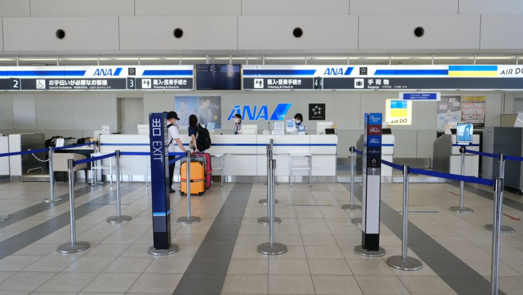 Check in counters at AKJ airport for ANA and Air DO