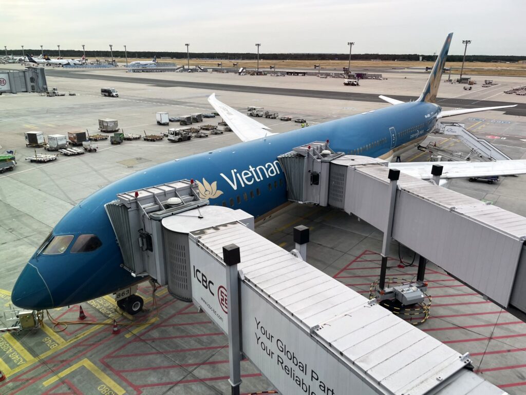 My Vietnam airlines aircraft at the gate in Frankfurt FRA