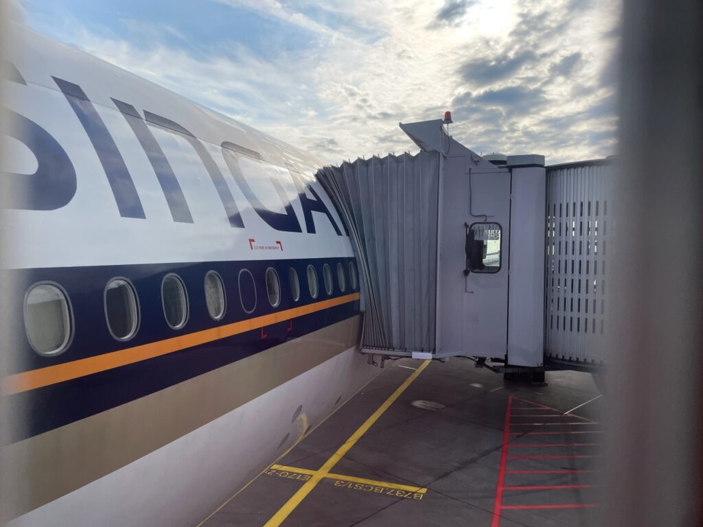 A somewhat restricted view of the plane from the Jet Bridge