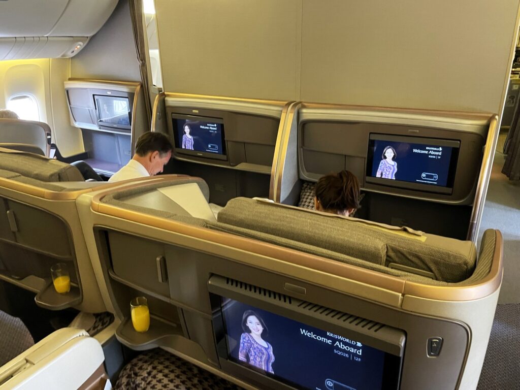 The Singapore Airlines business class cabin is equally luxurious
