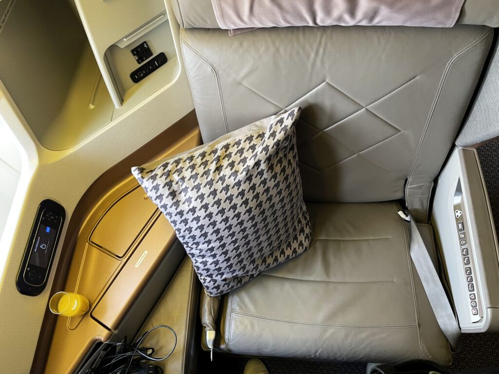 The pillow provided in Singapore Airlines business class