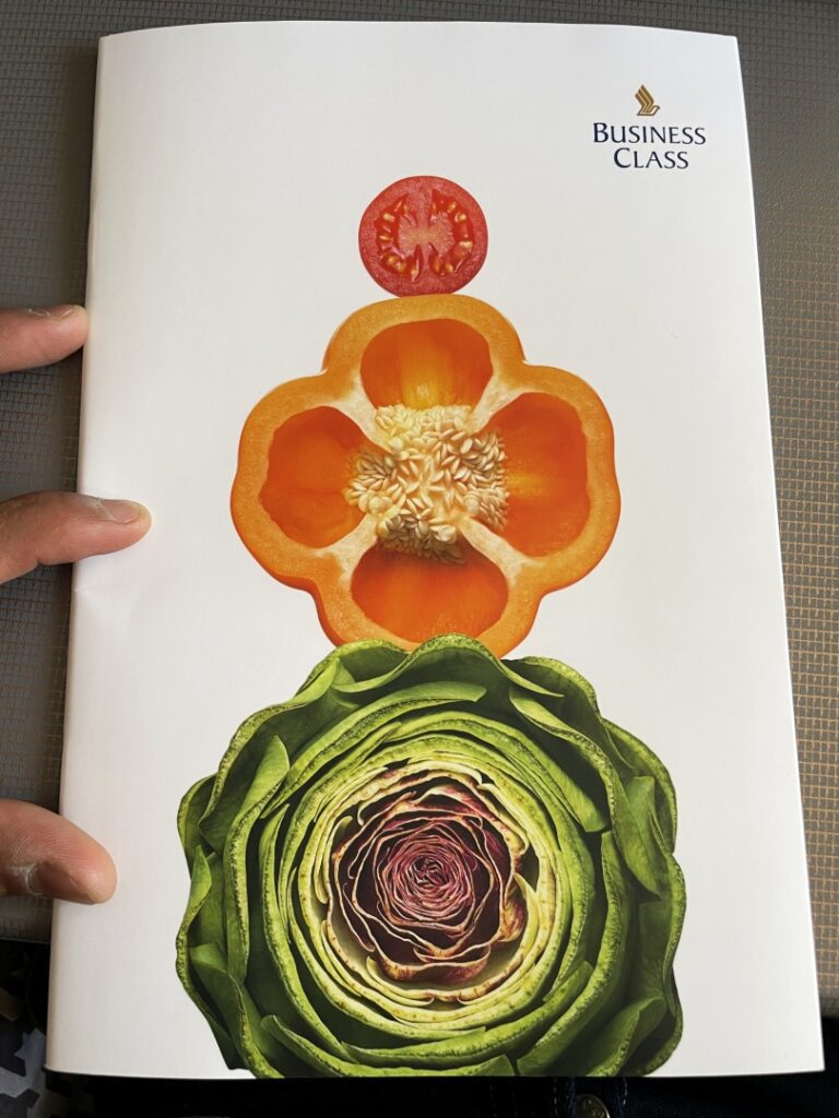 SQ business class menu cover page