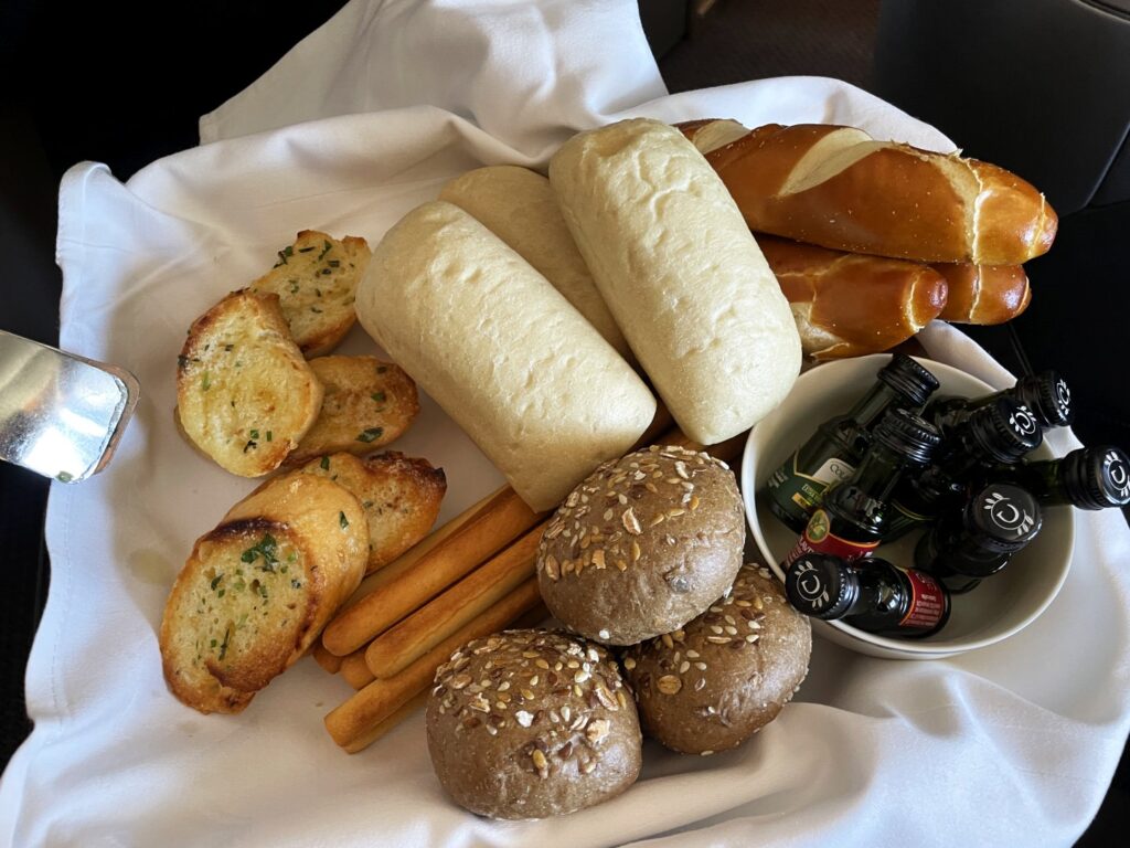 The Singapore Airlines Bread and olive oil selection was delicious