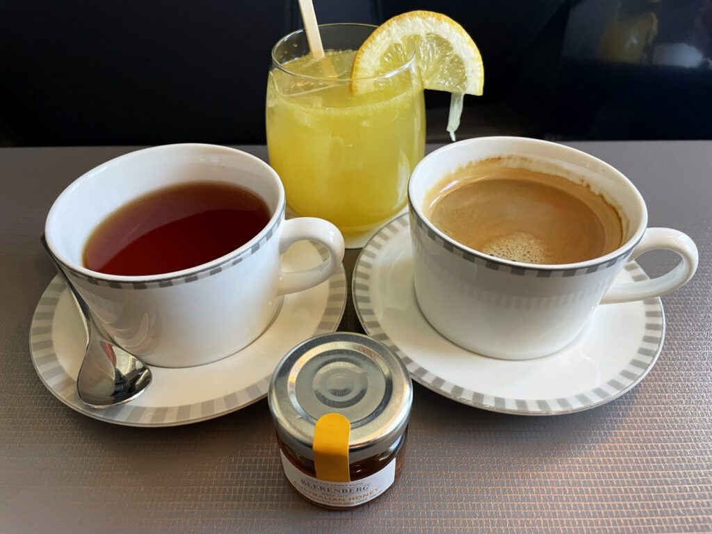 Mid flight coffee, tea and lemon drink