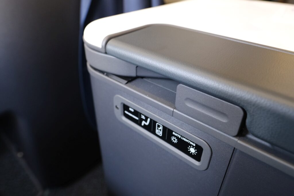 Tray table in closed position