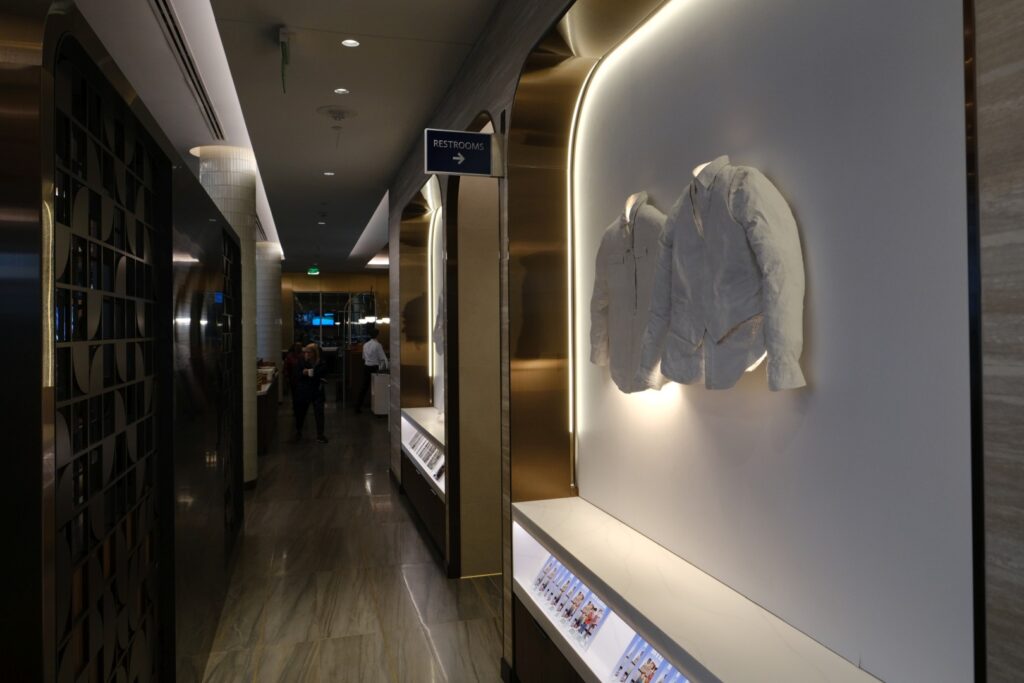 Clothing display and restrooms entrance
