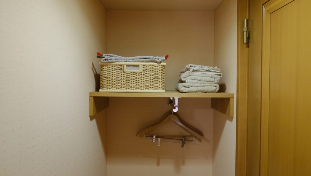 The room comes with Onsen wear and towels, and hanging space