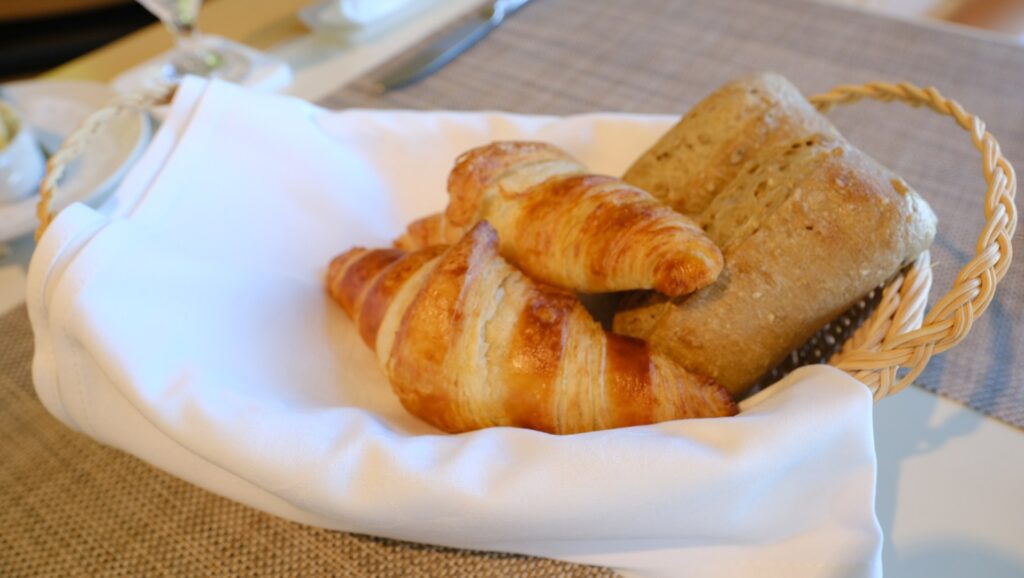 Fresh bread and croissants for breakfast