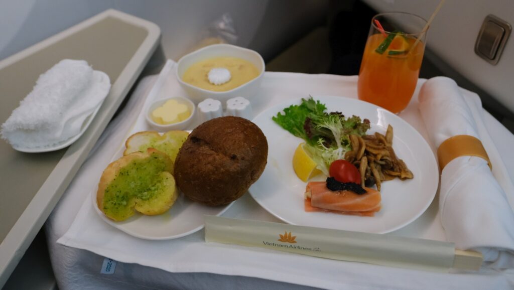 The first appetizer course on the flight