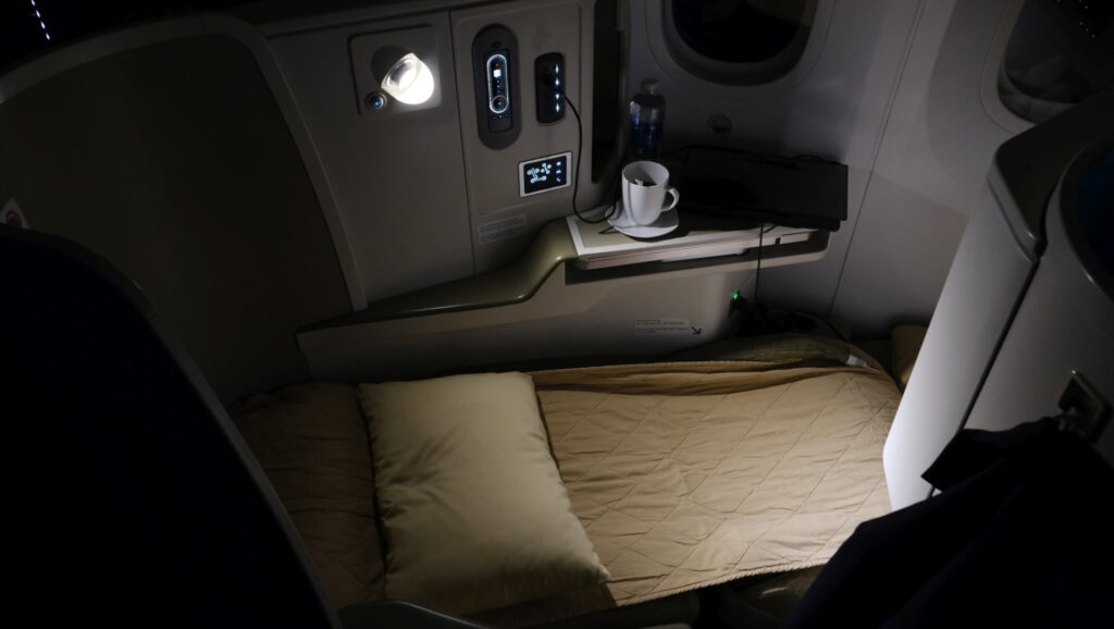 A View of my Vietnam Airlines business class seat in sleep mode