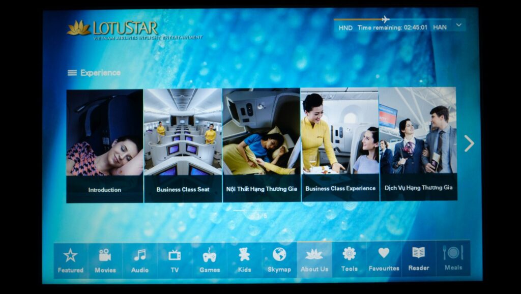 Two incomplete "About Us" categories not yet translated. I tried clicking "Business Class Experience"...