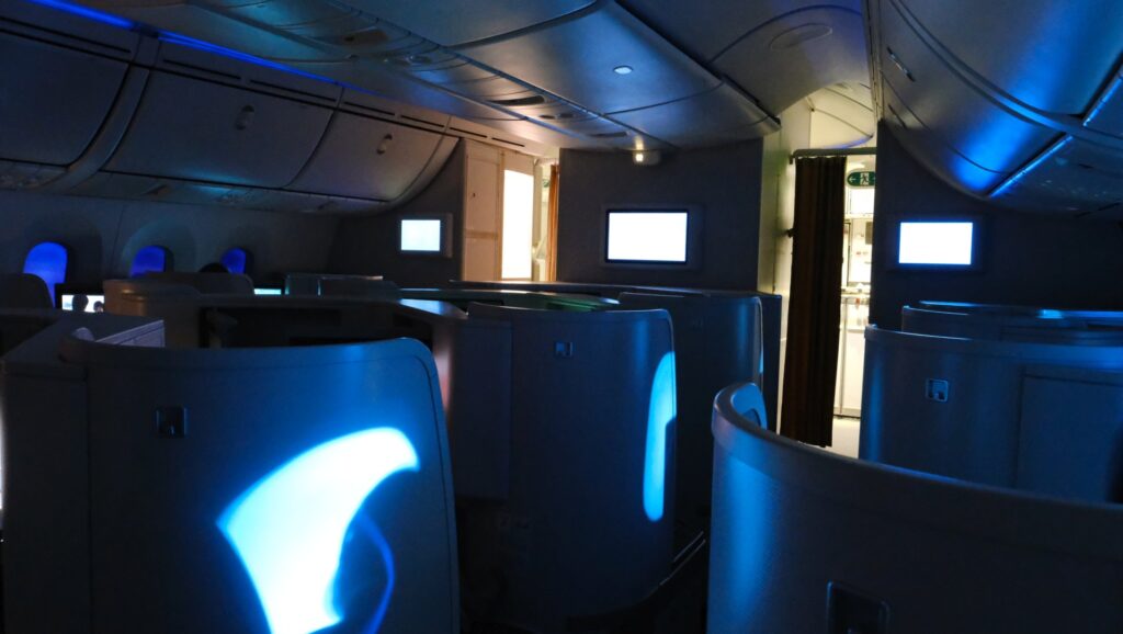 Vietnam Airlines Cabin interior with a blue hue