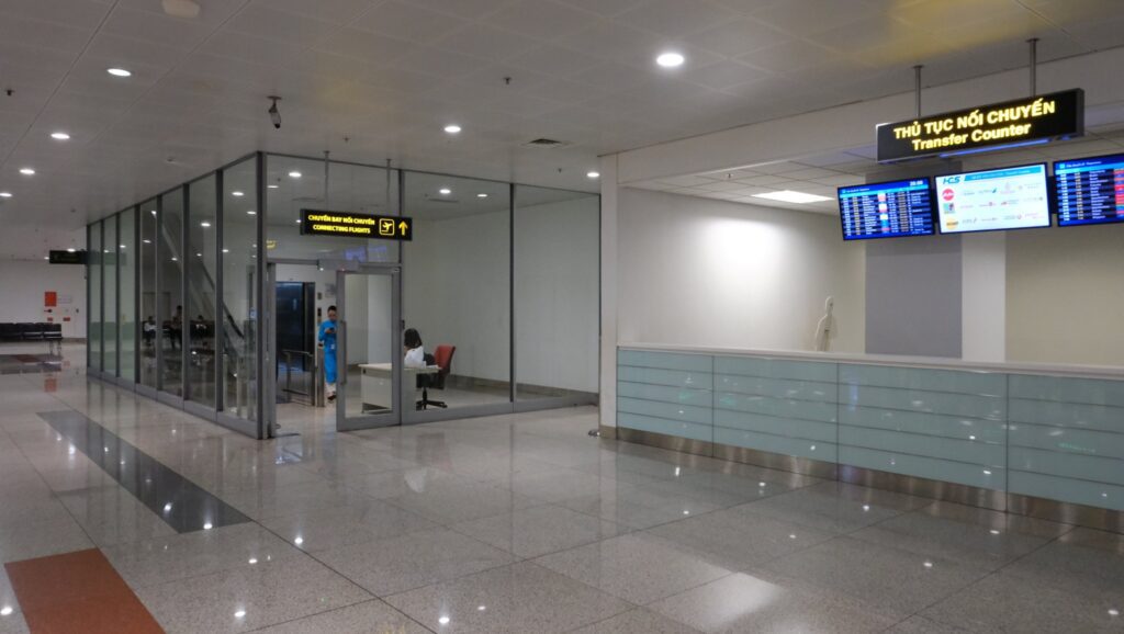 Transfer counter and connecting flights checkpoint at Hanoi airport