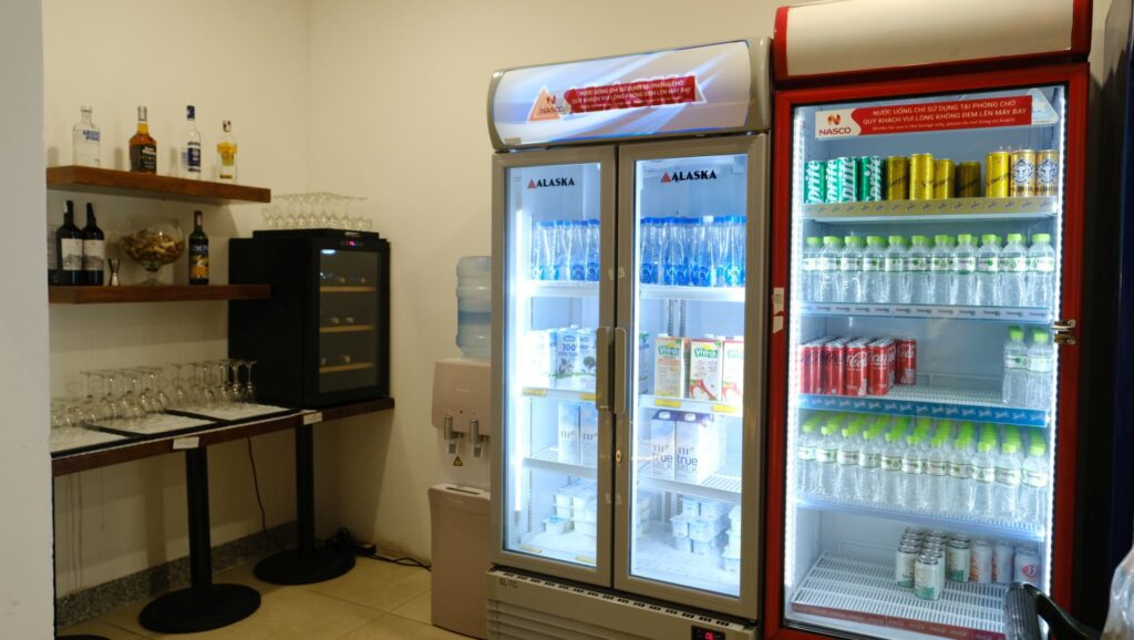 Two large fridges in the Lotus Lounge house sodas and water