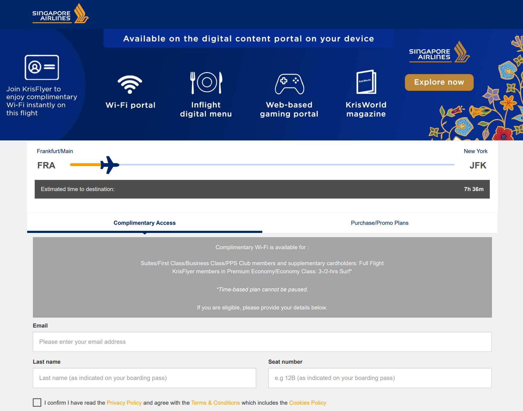 The WiFi Portal for Singapore Airlines