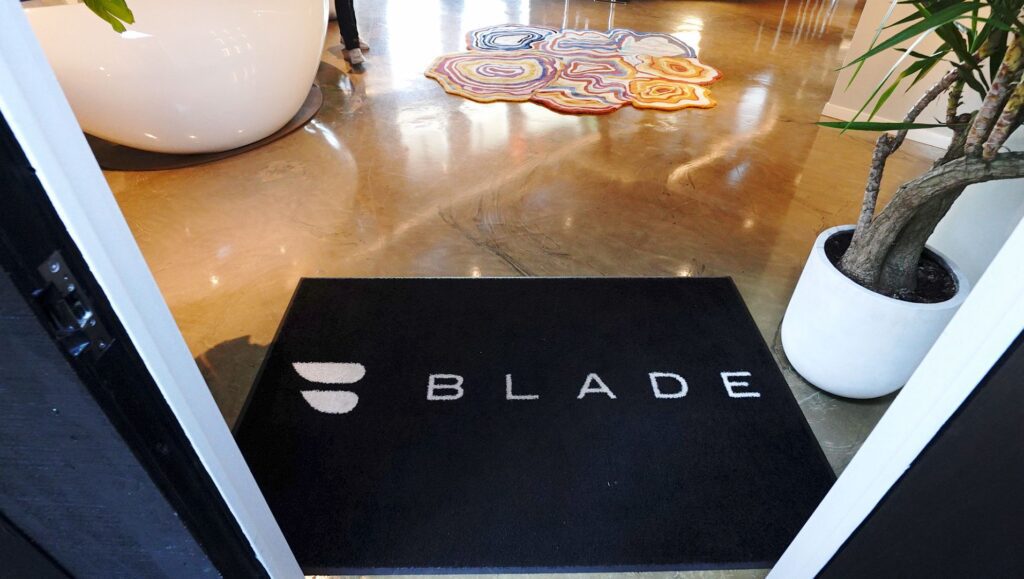 Welcome mat for the classy BLADE lounge and check-in