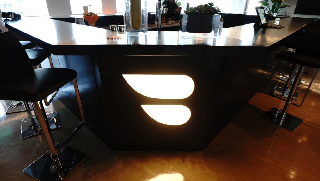 The BLADE logo on the lounge bar