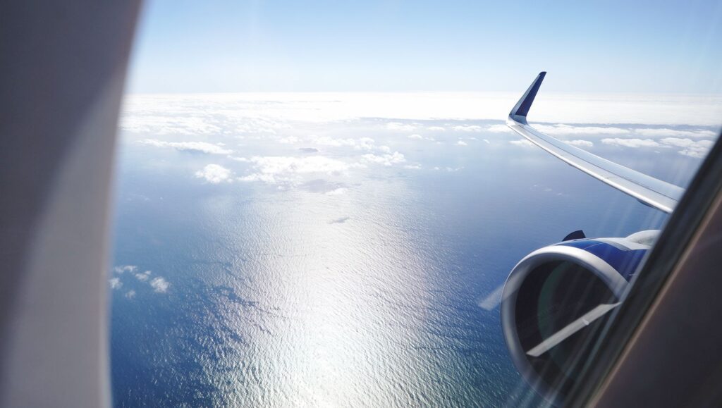 Curving over the Pacific Ocean before we head east