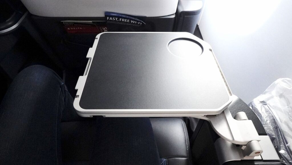 The forward movement of the tray table is substantial