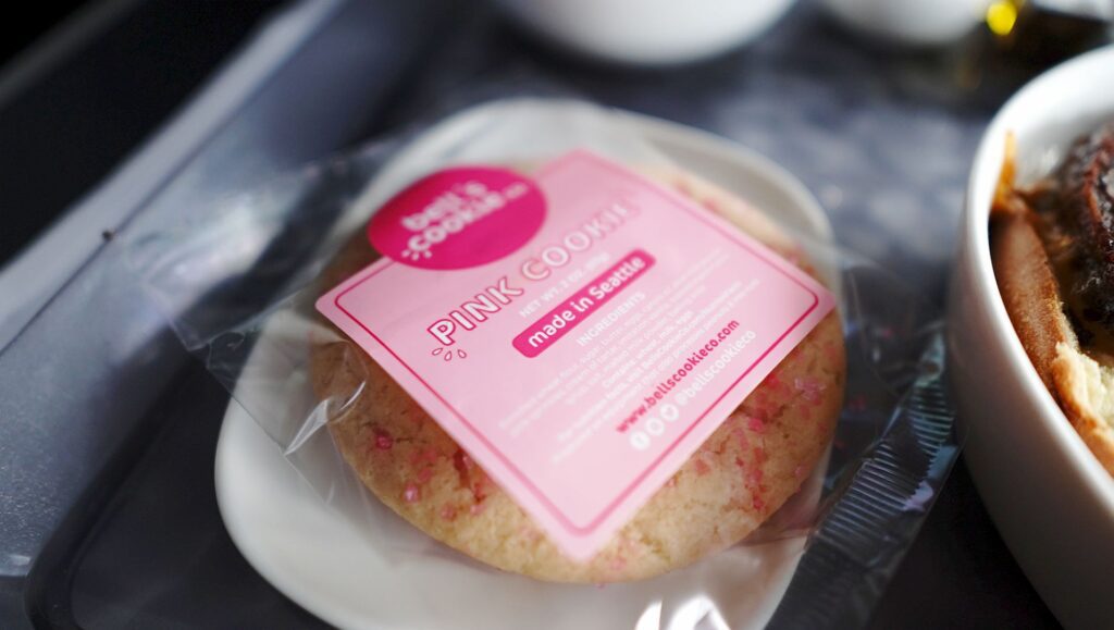 Pink Cookie served as dessert, wrapped in plastic