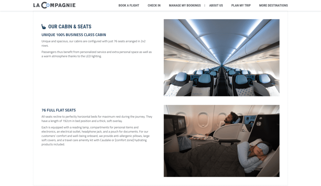 The 100% Business Class cabin features all lie-flat seats