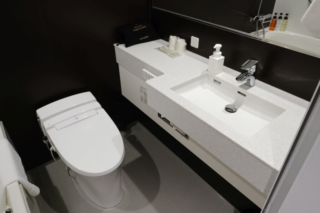 Although small the bathroom is very cozy and comfortable to use especially the automatic Japanese toilet