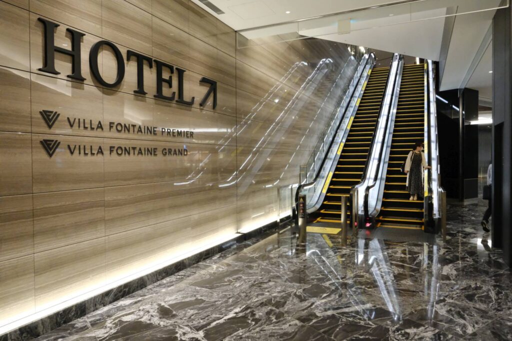 The escalator on the ground floor leads you up to the first floor and lobby of both hotels