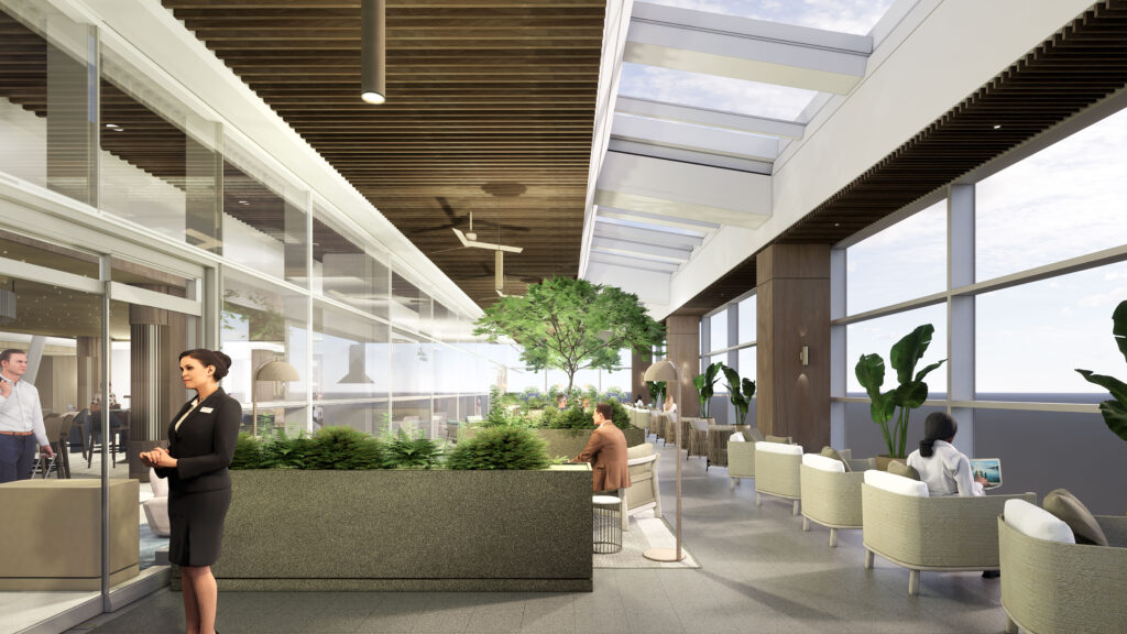 Render of the new Delta JFK Premium lounge terrace seating area - image courtesy of Delta
