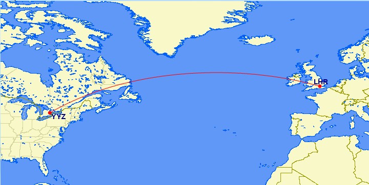 Flight Route form Toronto to London