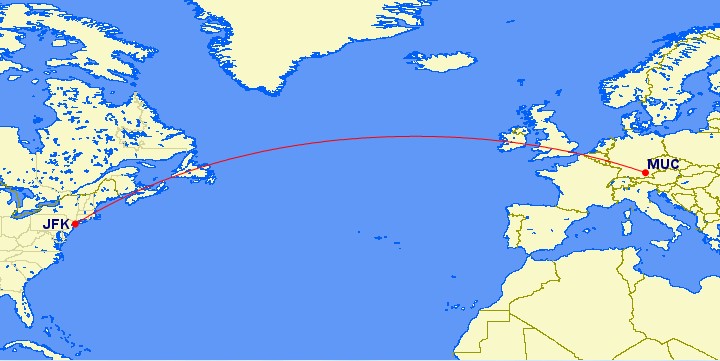 Flight route from New York to Munich